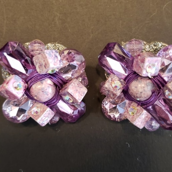 Vintage Lavender Gems One of A Kind Artisan Handmade Clip-On Earrings - Picture 5 of 9
